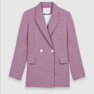 Maje Pink Check Double Breasted Blazer NWT